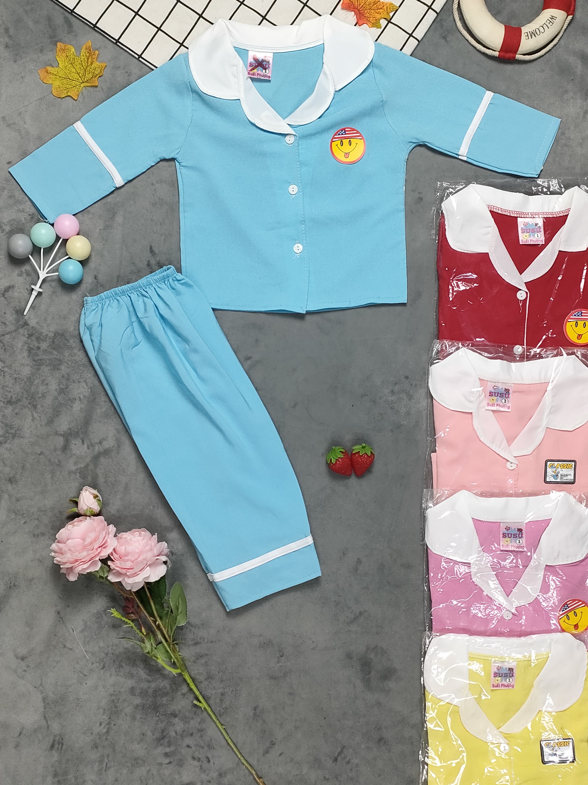 Bộ pijama tay dài màu bé