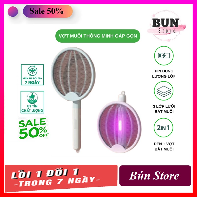 Hot Deals - Vợt Diệt Muỗi Thông Minh Gấp Gọn 2 In 1 Kiêm Đèn Bắt Muỗi Tự Động Ban Đêm - đèn ngủ, Sạc Tích Điện Kèm 2 Lớp Lưới Bảo Vệ An Toàn Đổi Trả Bảo Hành,Vợt muỗi Xiaom-HÀNG CHÍNH HÃNG CAO CẤP