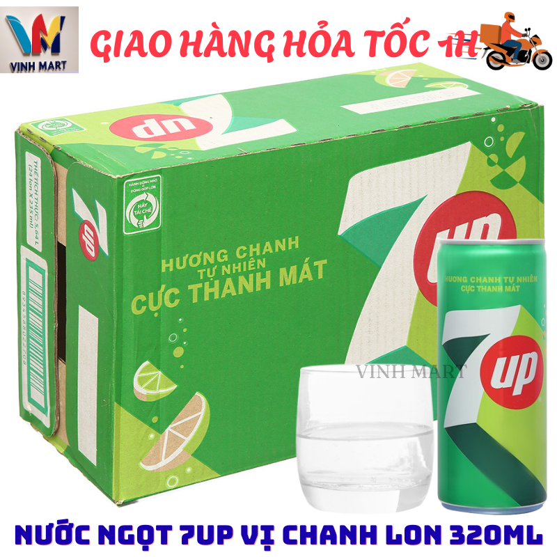 [ CHỈ GIAO CHO ĐƠN HỎA TỐC Ở HCM ]  7 Up Có Ga Vị Chanh Thùng 24 Lon 320 Ml