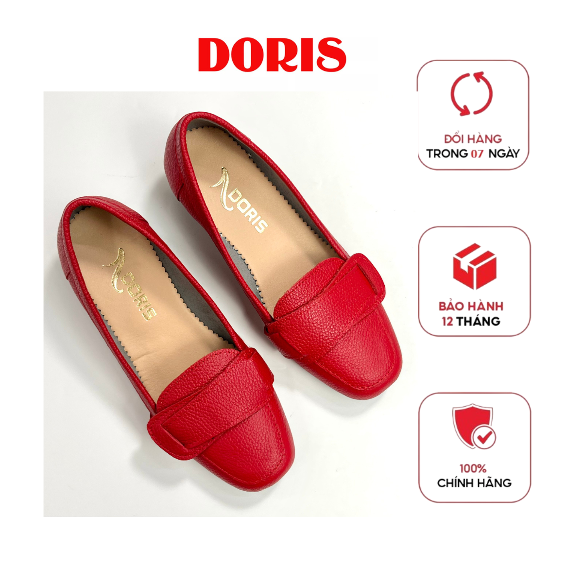 Giày Búp Bê Đế Xuồng 3cm DORIS DR306 da thật  mũi vuông- CÓ BẢO HÀNH