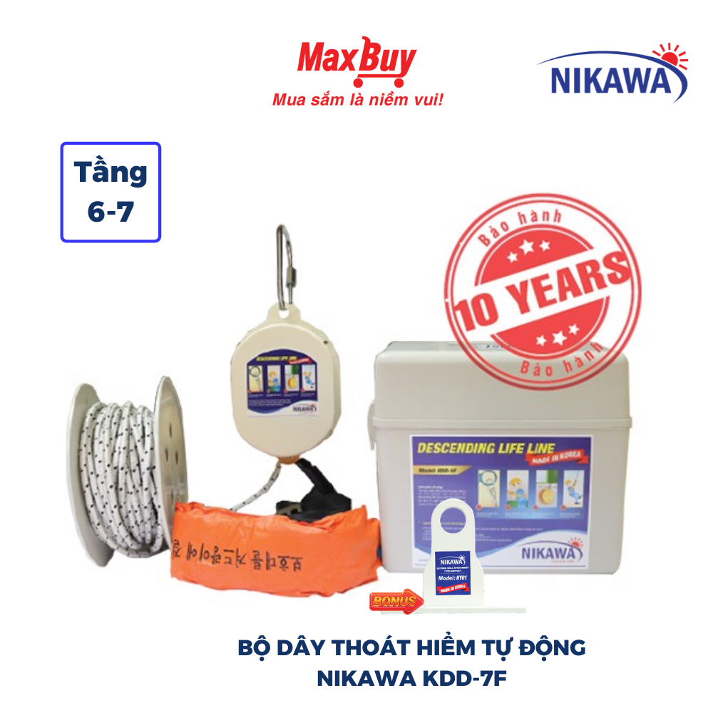 Bộ dây thoát hiểm tự động nikawa kdd-7f dài 21m sử dụng cho tầng 6 đến tầng 7 tặng móc treo hy01 bảo hành 10 năm