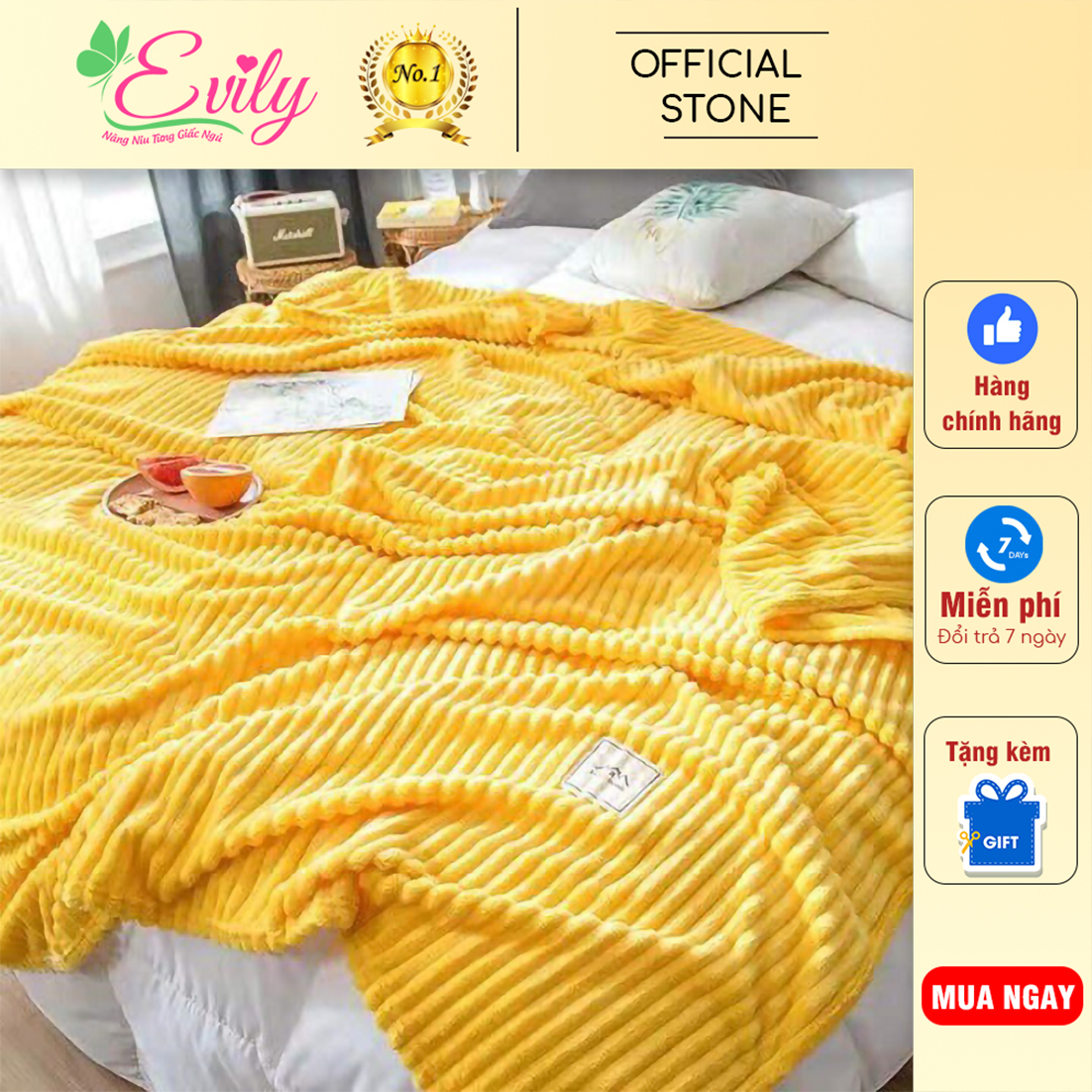 Siêu Phẩm CHĂN MỀN TĂM Thương Hiệu EVILY MÀU VÀNG Ấm Áp Dịu Nhẹ Và Mịn Màng. Chăn Ga Gia Đình. Lựa Chọn Hoàn Hảo Cho Giấc Ngủ Ngon. Mã QAZ020
