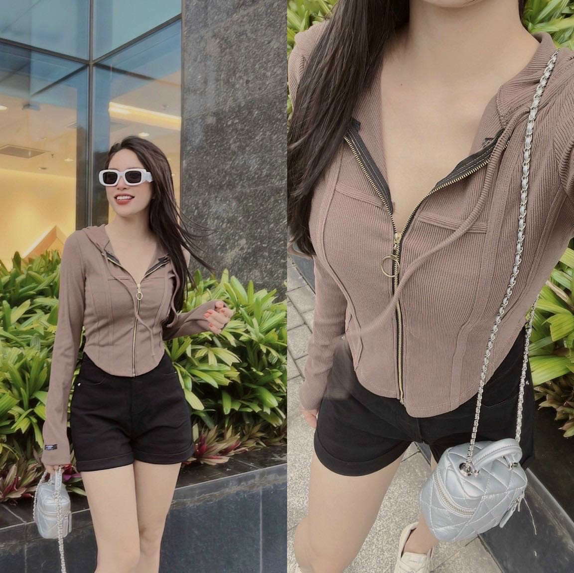 Áo khoác nón nữ chống nắng form lửng dây kéo ôm body thun dày xịn loại 1 TU