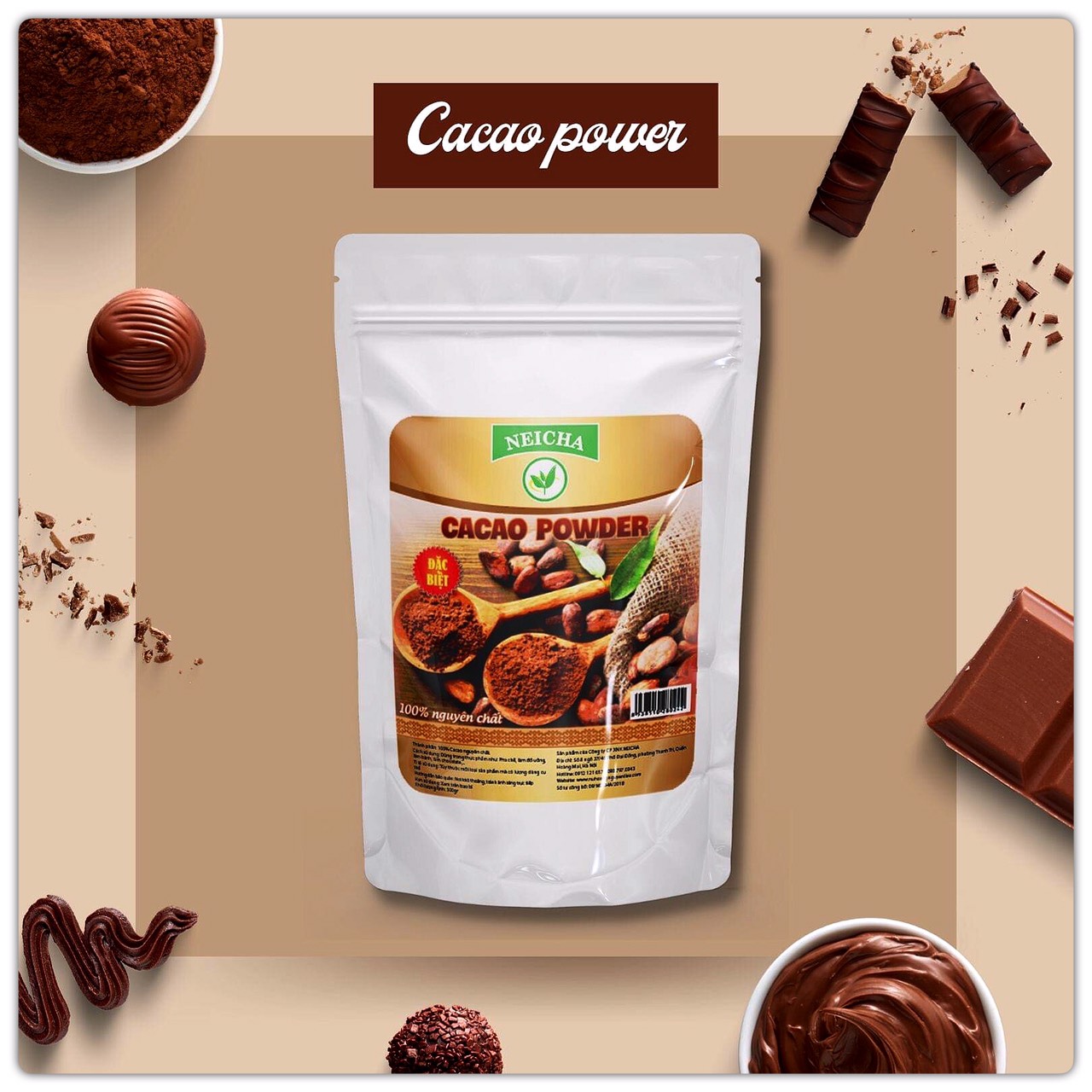 [Hàng Chính Hãng]Bột Cacao Neicha Nguyên Chất 500gr/ NGUYÊN LIỆU PHA CHẾ ĐỒ UỐNG,LÀM BÁNH, LÀM KEM thơm ngon đặc biệt.