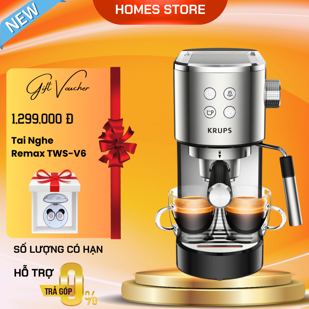 Máy pha cà phê espresso krups xp442c11 virtuoso silver - nhập khẩu đức dung tích 1400 ml, công suất 1250 w - hàng nhập khẩu