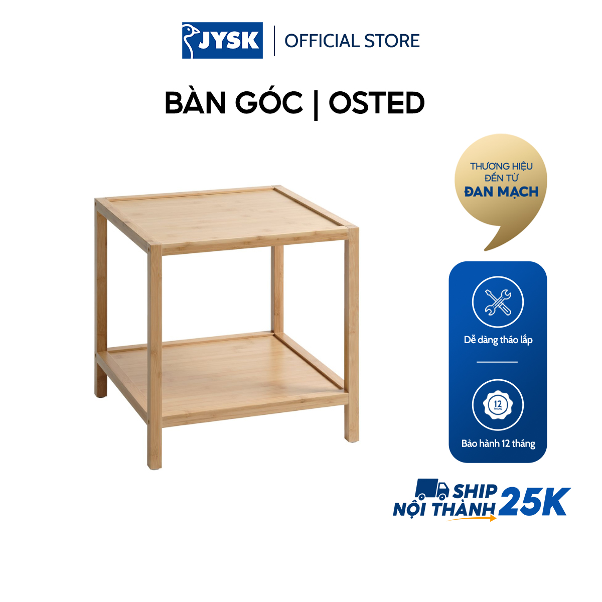 Bàn góc | JYSK Osted | tre | màu tự nhiên | R45xD45xC45cm