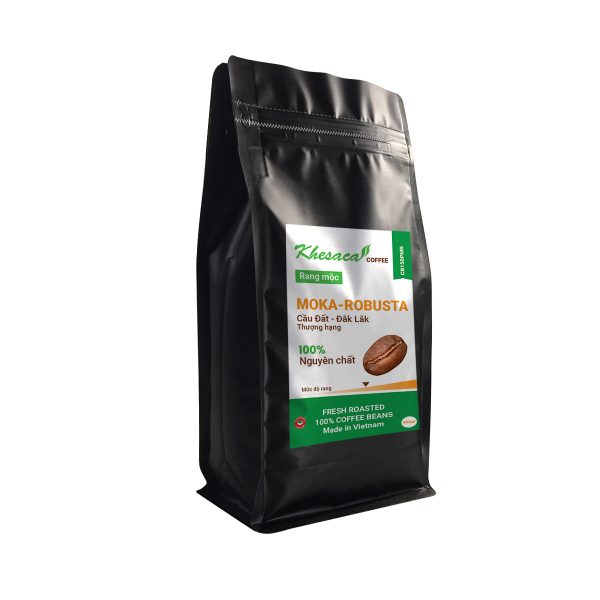 Cafe Cầu Đất – Đắk Lắk. Loại hạt Khesaca Coffee nguyên chất Moka & Robusta túi 500gr