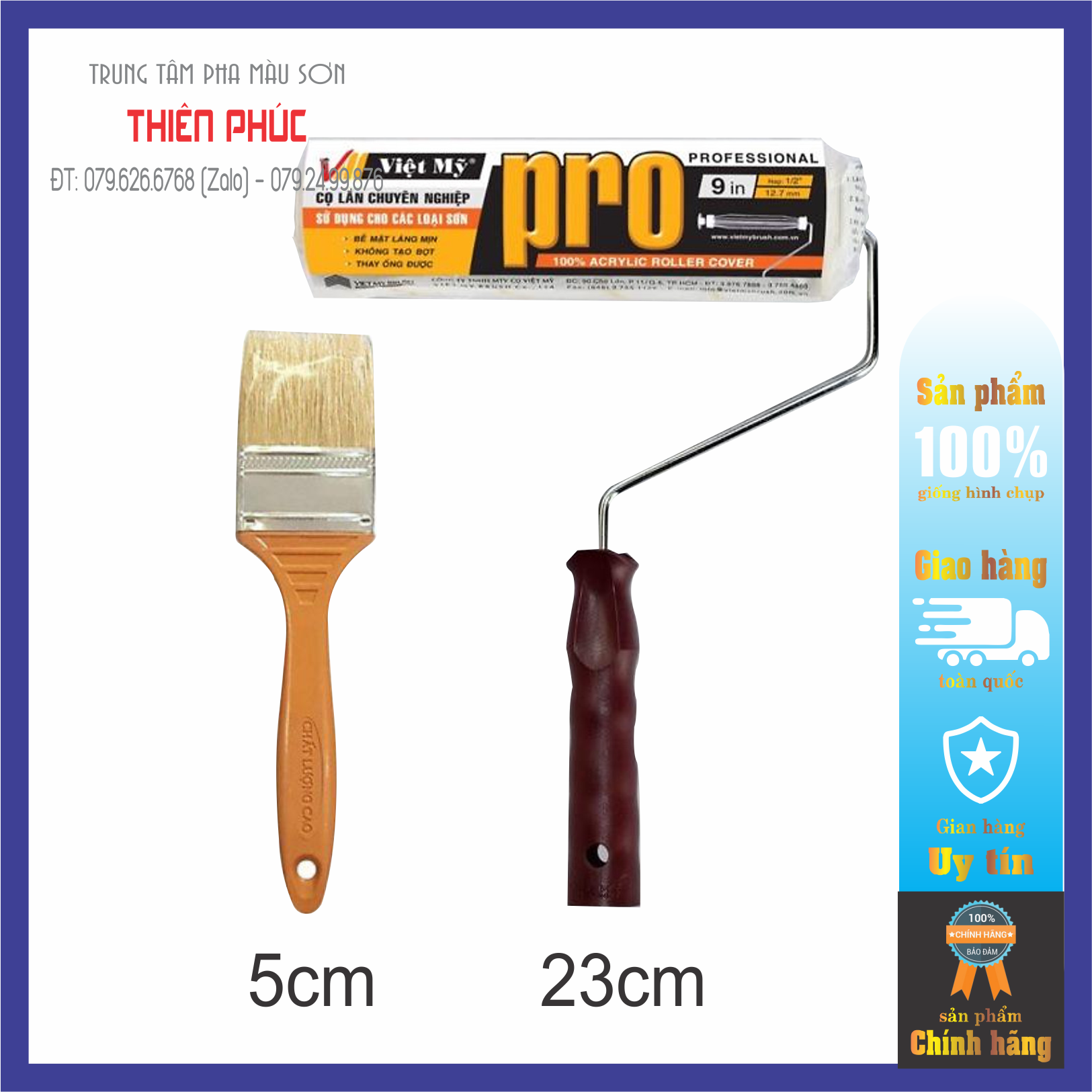 Combo rulo lăn sơn việt mỹ pro + chổi quét góc.bề mặt sơn láng mịn