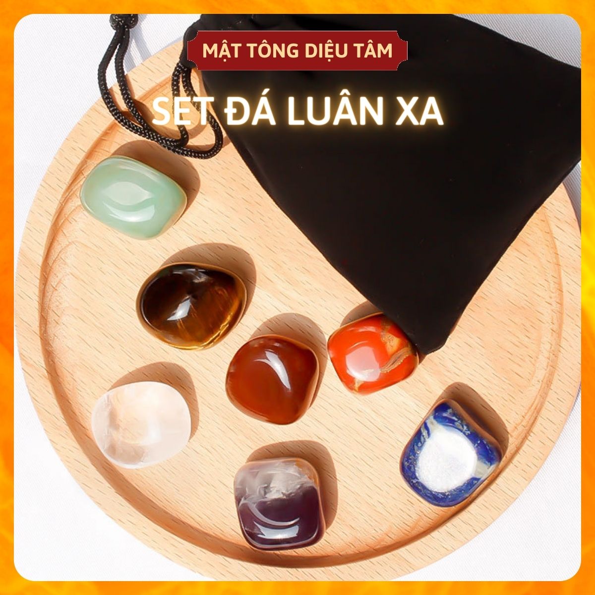 Đá luân xa chakra set đá 7 màu thạch anh pha lê trơn hỗ trợ thiền định yoga ,thanh tẩy, tĩnh tâm Mật tông Diệu Tâm mẫu 7 đá trơn