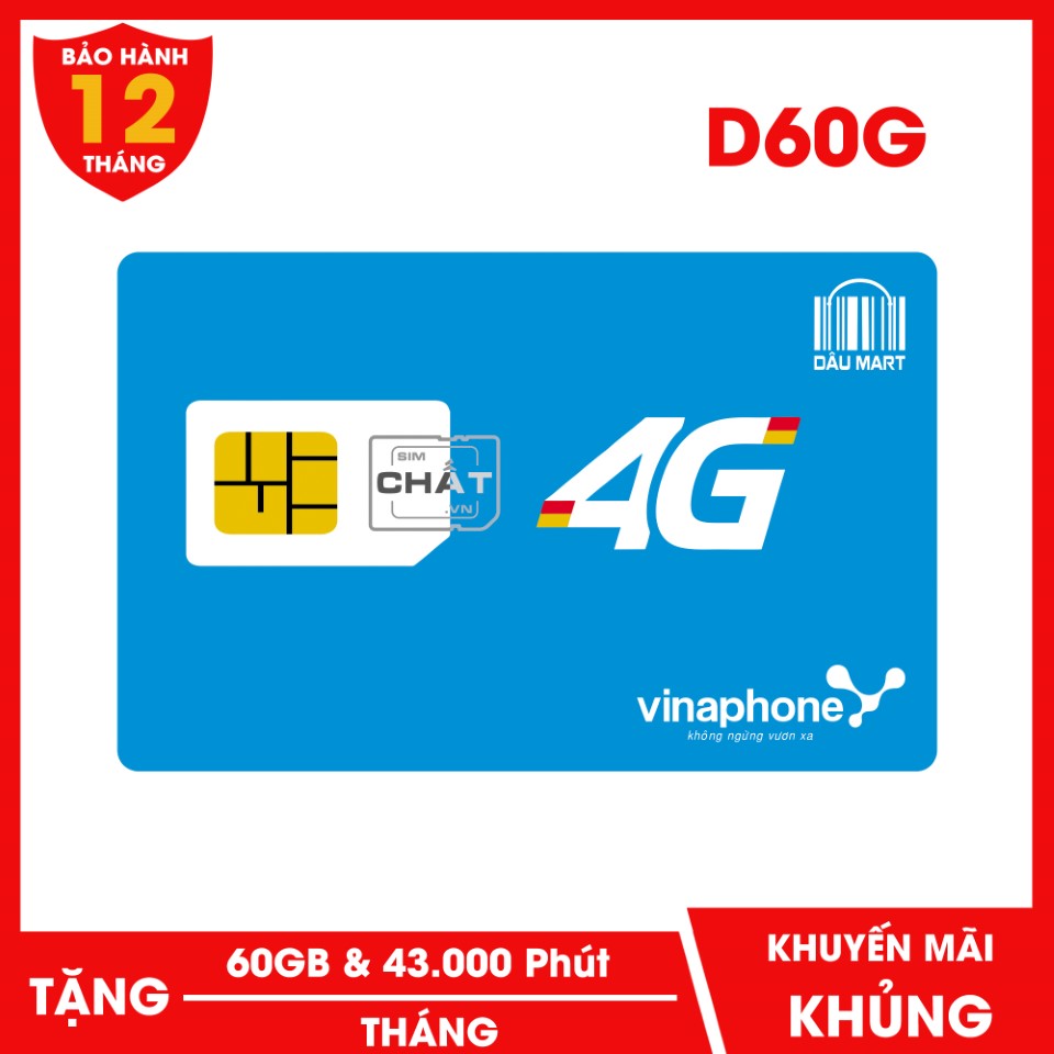 [HCM]SIM 3G 4G D60G Vinaphone Tặng  60GB + Miễn Phí Gọi Nội Mạng + 60 Phút Ngoại Mạng - Thay Thế SIM VD89 VD89P