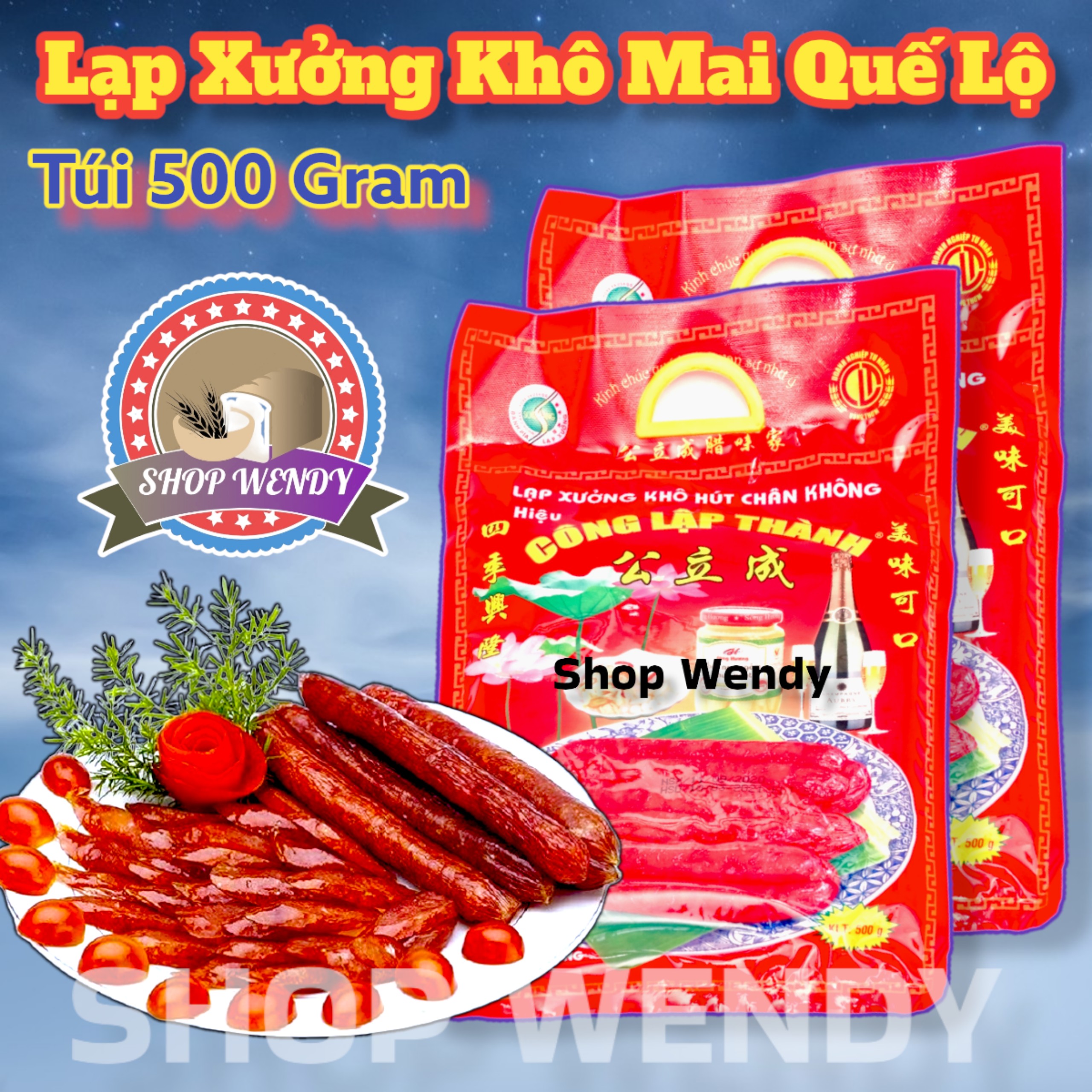 Combo 2 Gói Lạp Xưởng Khô Mai Quế Lộ - Công Lập Thành - Đặc Sản Sóc Trăng {500g}{ Bánh Trung Thu, Bánh Kẹo, Bánh Pía, Đặc Sản Sóc Trăng }