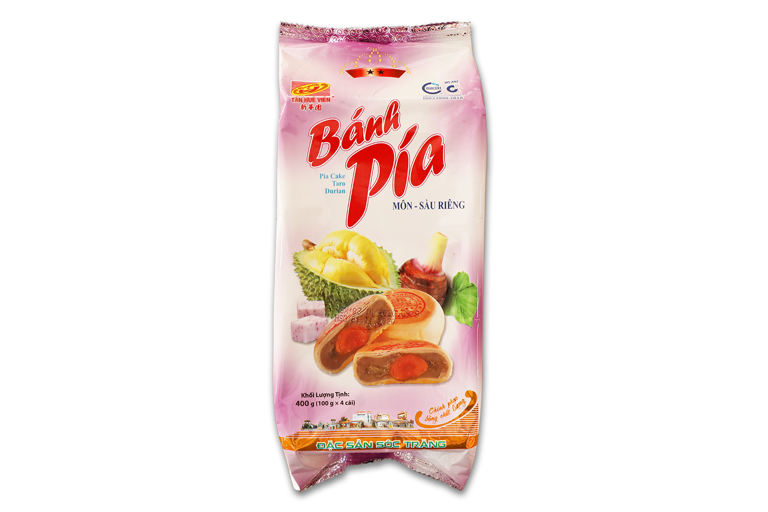 BÁNH PÍA KHOAI MÔN SẦU RIÊNG TRỨNG 2 sao (400g x 4 cái ) Tân Huê Viên