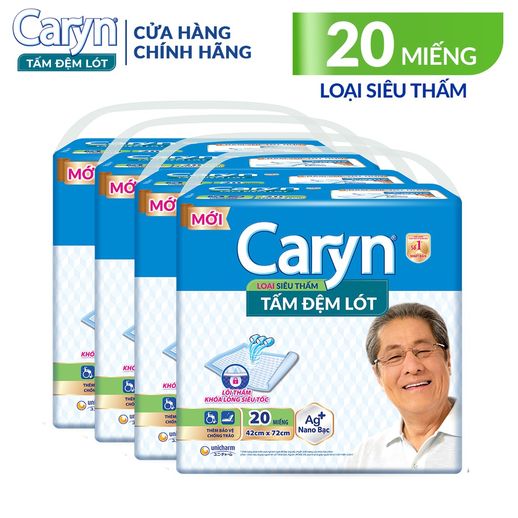 Combo 2/combo 3/ combo 4 gói tấm đệm lót Caryn siêu thấm 10/14/20 miếng giúp bảo vệ chống trào, với công nghệ nano bạc kháng khuẩn ngăn ngừa vi khuẩn và kiểm soát mùi hiệu quả