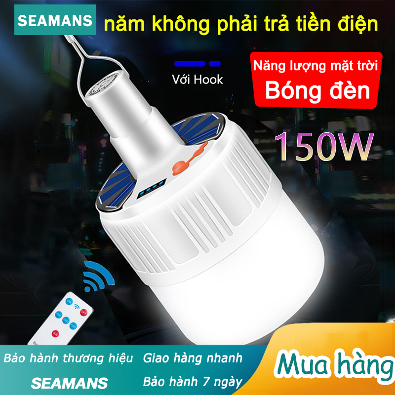 SEAMANS Bóng đèn năng lượng mặt trời 150W với màn hình LED và điều khiển từ xa Chức năng chống thấm nước ngoài trời