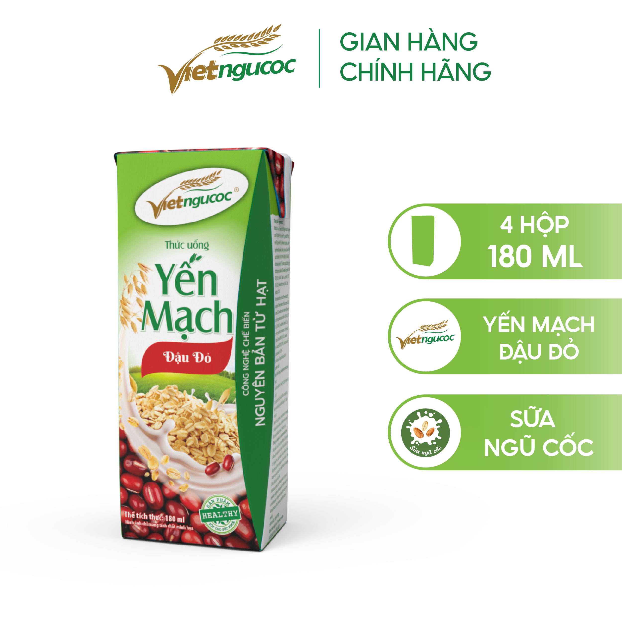  Lốc 4 Hộp Sữa Yến Mạch Đậu Đỏ VIỆT NGŨ CỐC Giàu Chất Xơ Tốt Cho Sức Khỏe Dùng Uống Liền 180ml Hộp 