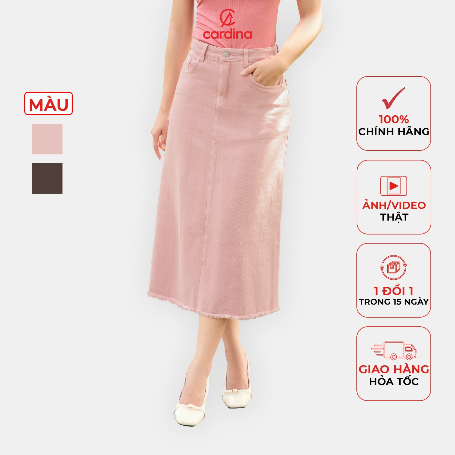 Chân Váy nữ CARDINA chất liệu jeans thiết kế Chân Váy dáng dài xẻ sau hiện đại tôn dáng người mặc 4CVJ04