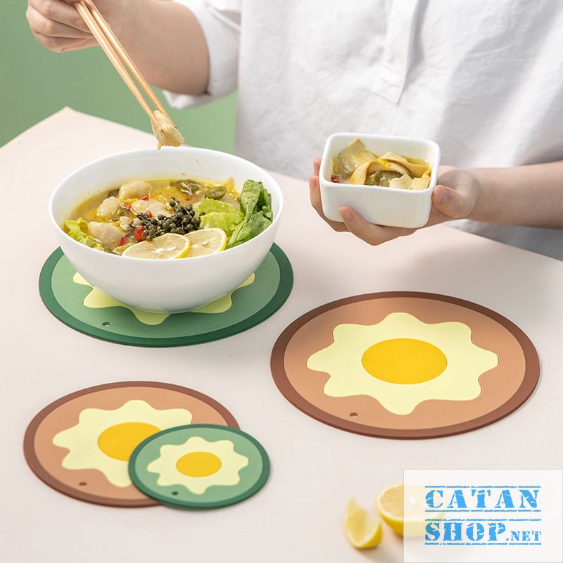 Lót nồi silicon hình Trứng chống trơn trượt, cách nhiệt tốt cute, lót ly silicone chịu nhiệt, tiện dụng GD507-LNoi-Trung,Tấm lót bàn hoạt hình xinh xắn