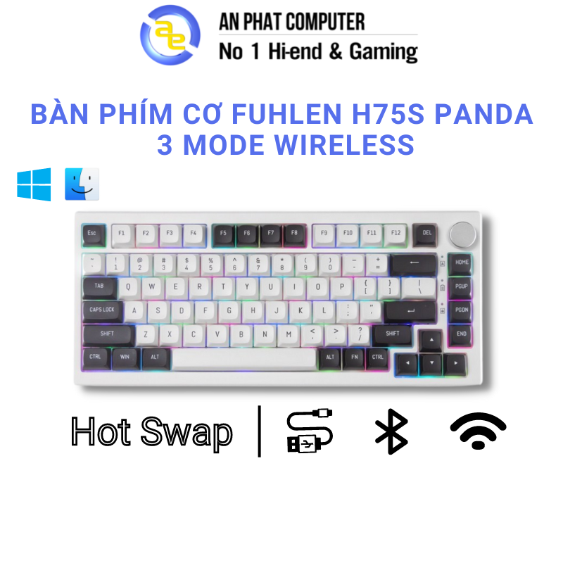Bàn phím cơ fuhlen h75s panda 3 mode wireless fuhlen pro switch - bảo hành 24 tháng