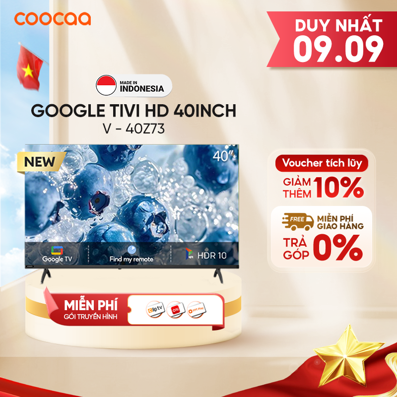 Google Tivi Coocaa Full HD 40 Inch - 40Z73 Youtube Netfilx Điều Khiển Bằng Giọng Nói - Bảo Hành 2 Năm, Smart TV Tặng gói giải trí cliptv 1 năm, FPT 12 tháng gói family + 6 tháng VOD 4K, VTVcap ON 1 năm