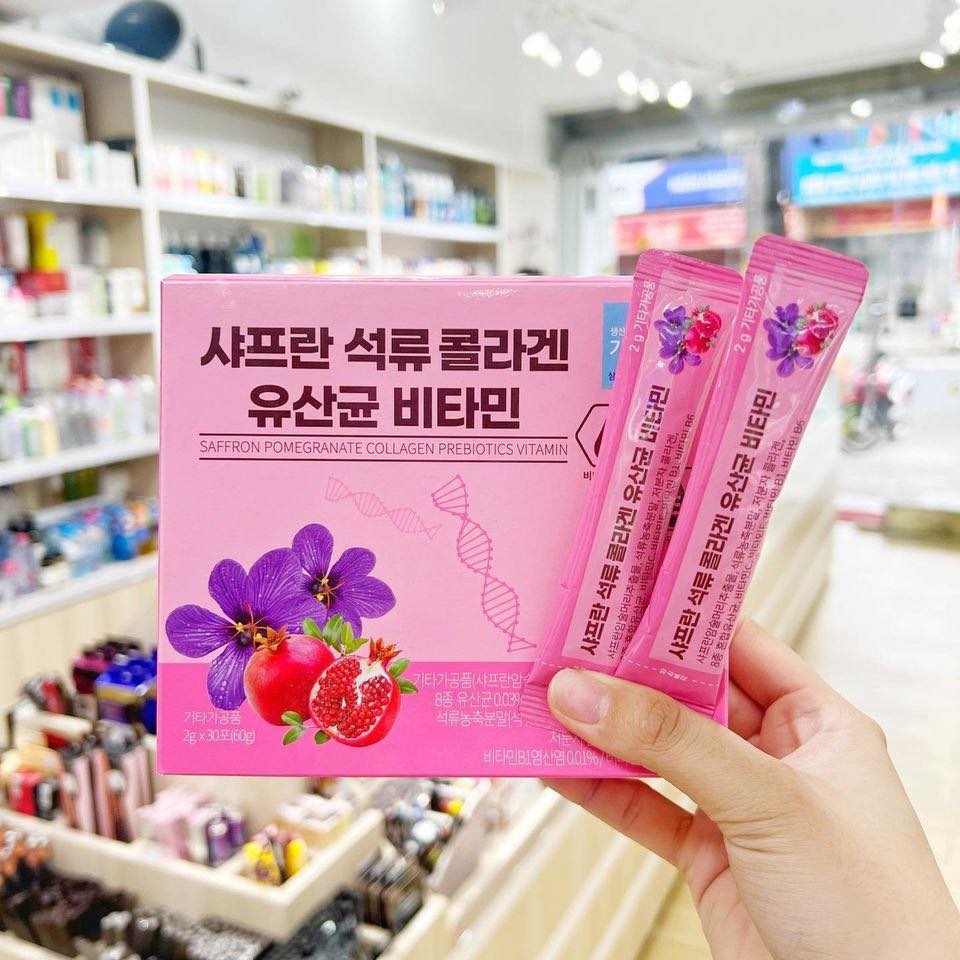 Bột collagen lựu đỏ nhụy hoa nghệ tây saffron bio cell hàn quốc- hộp 30 gói