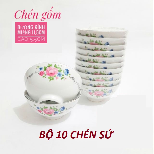 Bộ 10 chén sứ ăn cơm - bộ chén sứ -bộ 10 chén , bát cơm sứ bông phong cách hàn quốc cao cấp