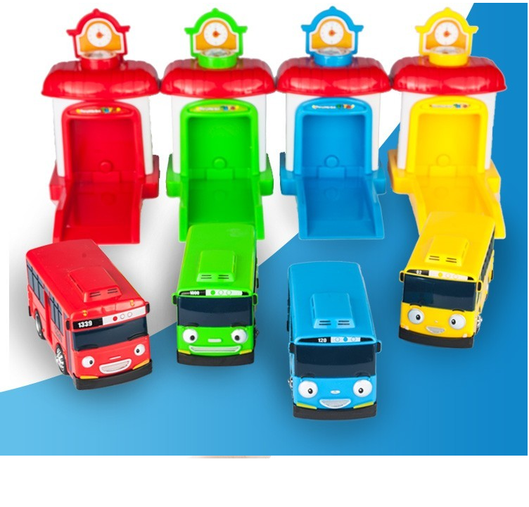 Đồ chơi xe ô tô buýt Tayo little Bus bộ 04 nhà và xe đồ chơi trẻ em xe chạy cót