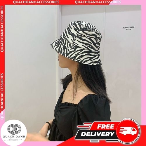 Mũ nón bucket tai bèo, khăn bandana, khăn quấn ngực, Srcunchies họa tiết ngựa vằn hottred – MU22