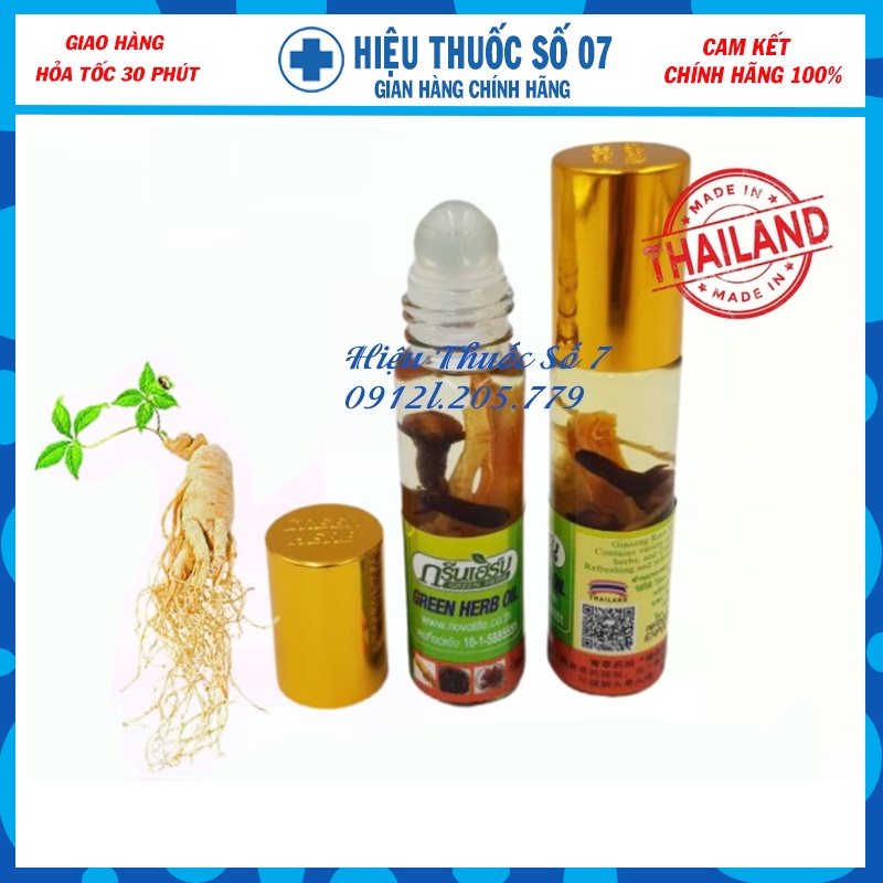 Dầu lăn nhân sâm thái lan chính hãng green herb oil 8cc