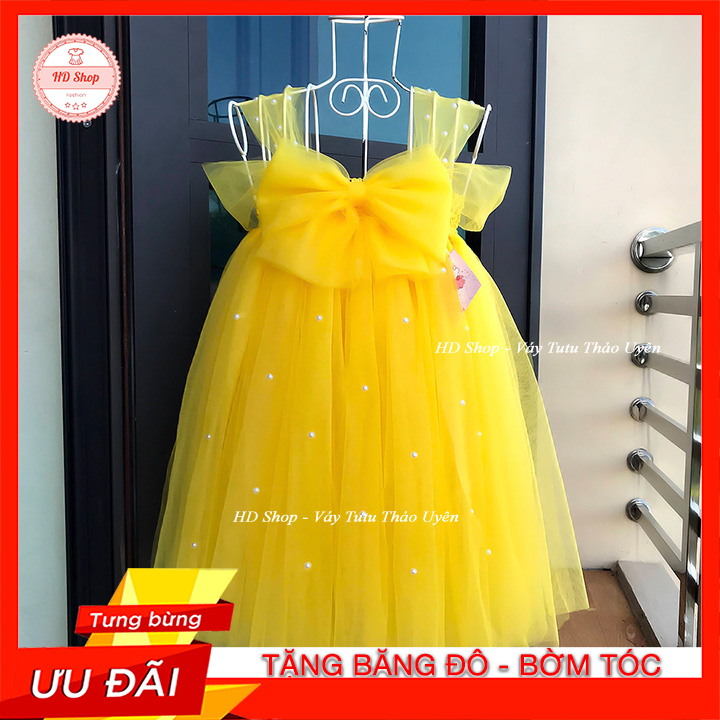 Đầm Bé Gái / Đầm Công Chúa Cho Bé Vàng Nơ Đính Đá