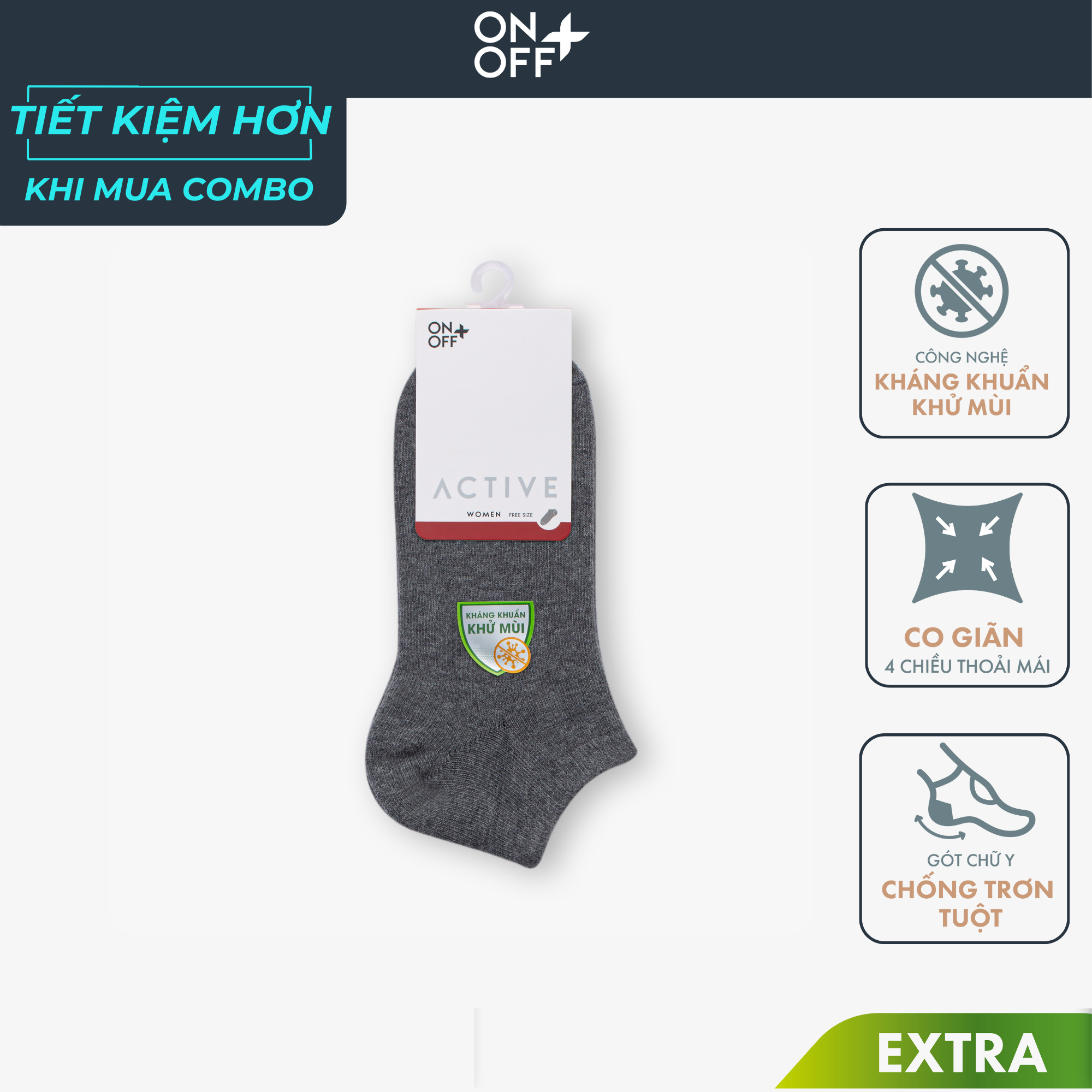 [Mua 2 giảm 10%] Tất vớ nữ cotton không cổ ONOFF Extra công nghệ Ultra fresh kháng khuẩn khửi mùi -  16AP24A145