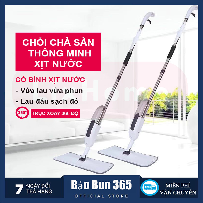 Chổi chà sàn thông minh có bình xịt nước tiện lợi, cần quay 360 độ, chổi lau nhà thông minh lau tốt cả nền khô nền ướt