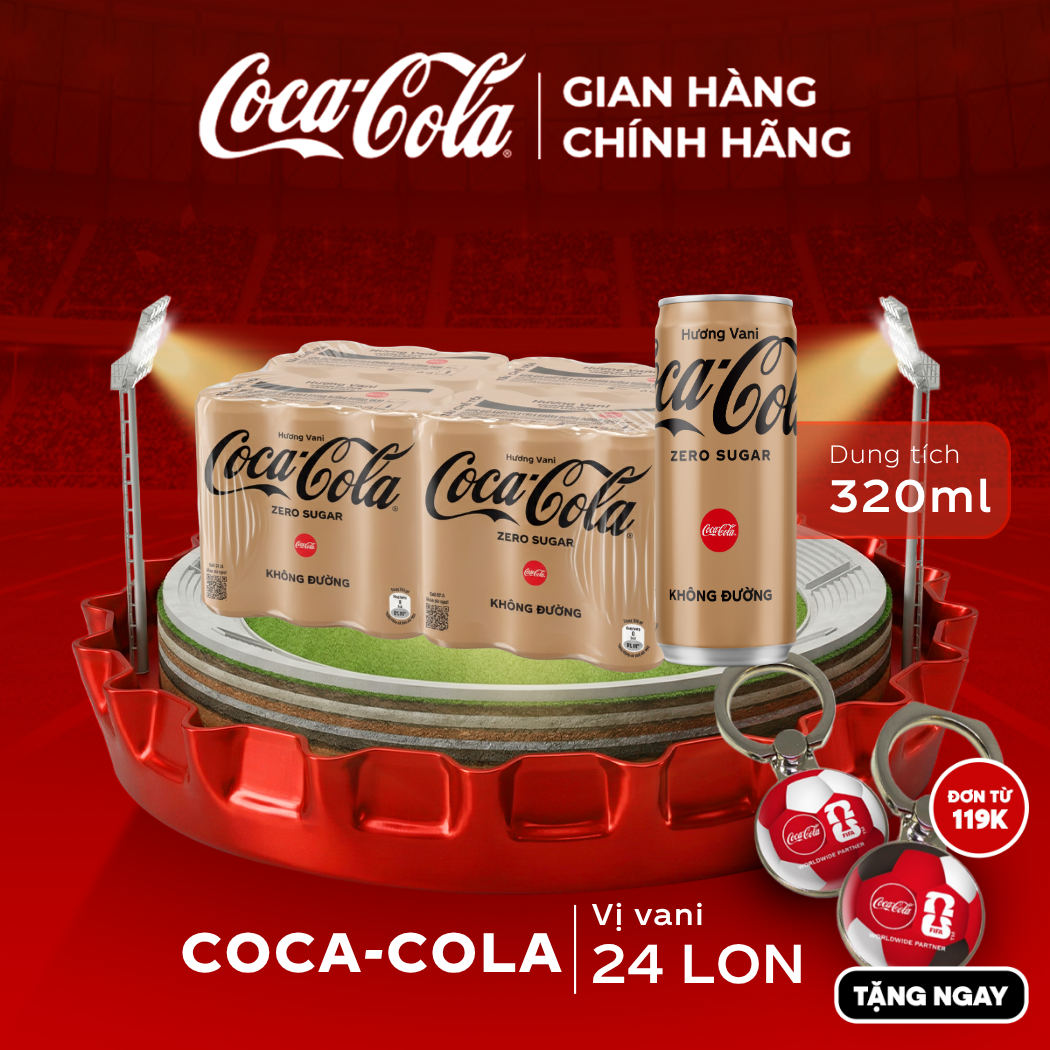 [Sale 25.05] [SIÊU SALE ] Lốc 24 Lon Nước Ngọt Giải Khát Coca-Cola Không Đường Hương Vani 320m/Lon Coca-Cola Official Store