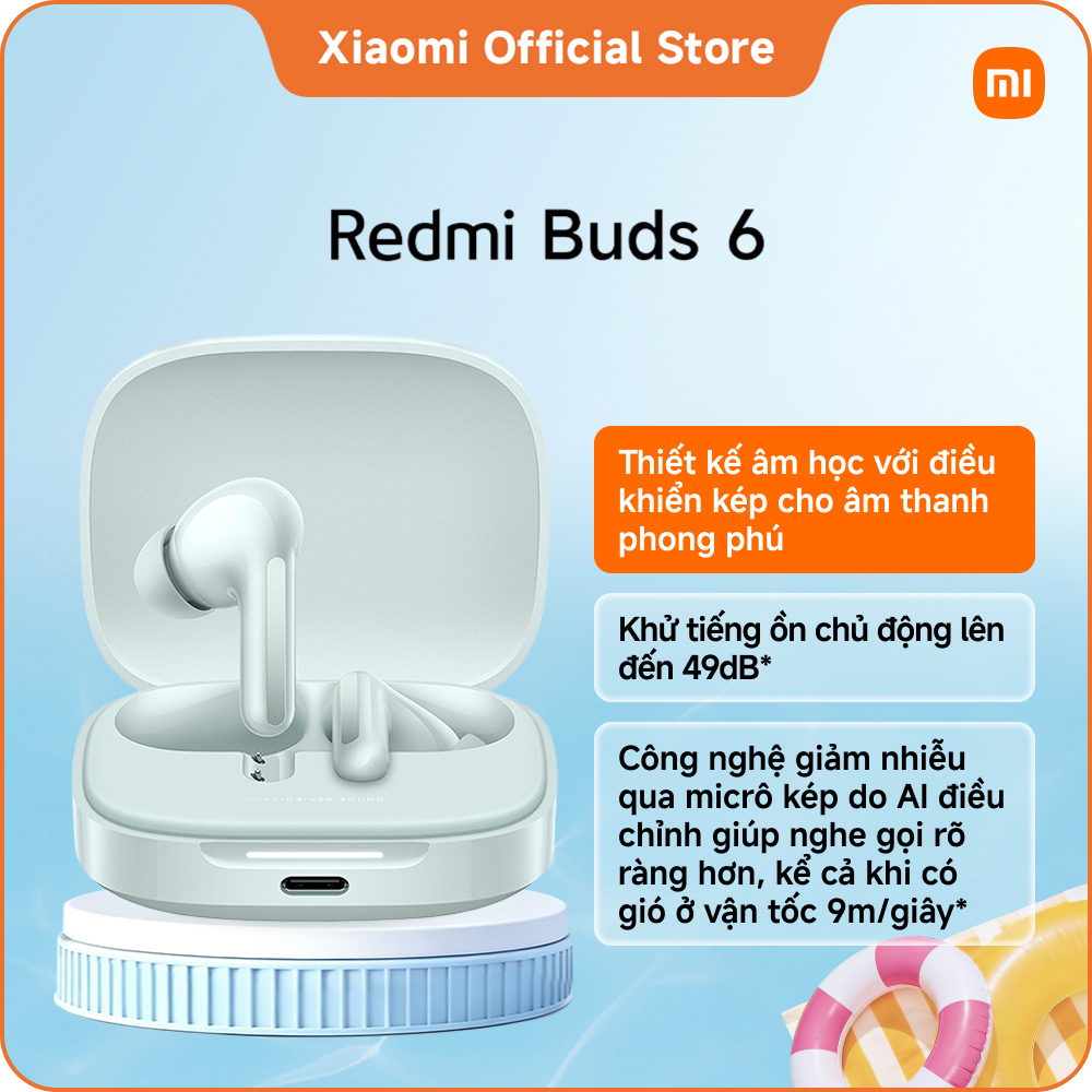 Tai nghe Bluetooth REDMI Buds 6 | Thiết kế âm học với trình điều khiển kép cho âm thanh phong phú | Khử tiếng ồn chủ động lên đến 49dB* | Công nghệ giảm nhiễu qua micrô kép do AI điều chỉnh giúp nghe gọi rõ ràng hơn