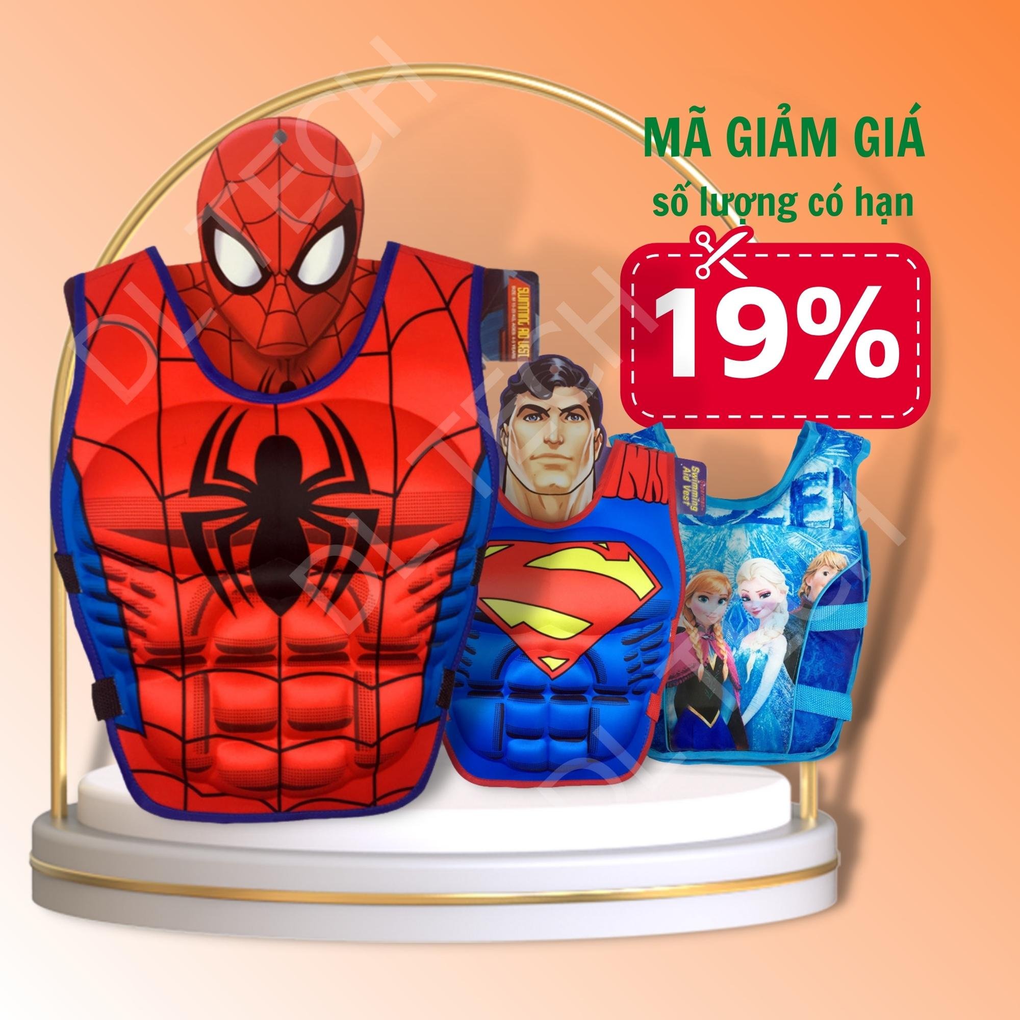 ÁO PHAO BƠI CHO BÉ TẬP BƠI HỌA TIẾT SIÊU NHÂN CÔNG CHÚA CHỐNG NÓNG CHO TRẺ THA HỒ BƠI LỘI MÃ PB DL TECH