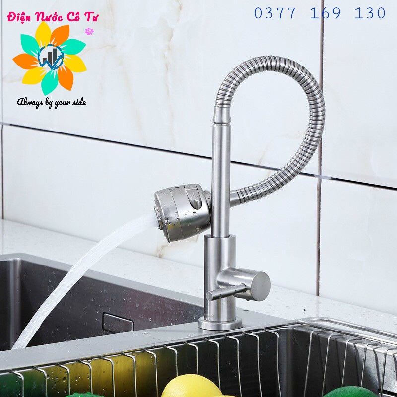 Vòi rửa chén vòi rửa bát lò xo inox mờ 304 xịn