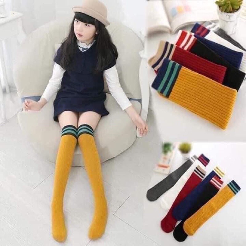 Combo 5 đôi) Tất cổ cao bé gái kẻ sọc dài qua gối thời trang hàn quốc