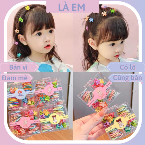 Set chun cột tóc, kẹp mini siêu dễ thương cho bé