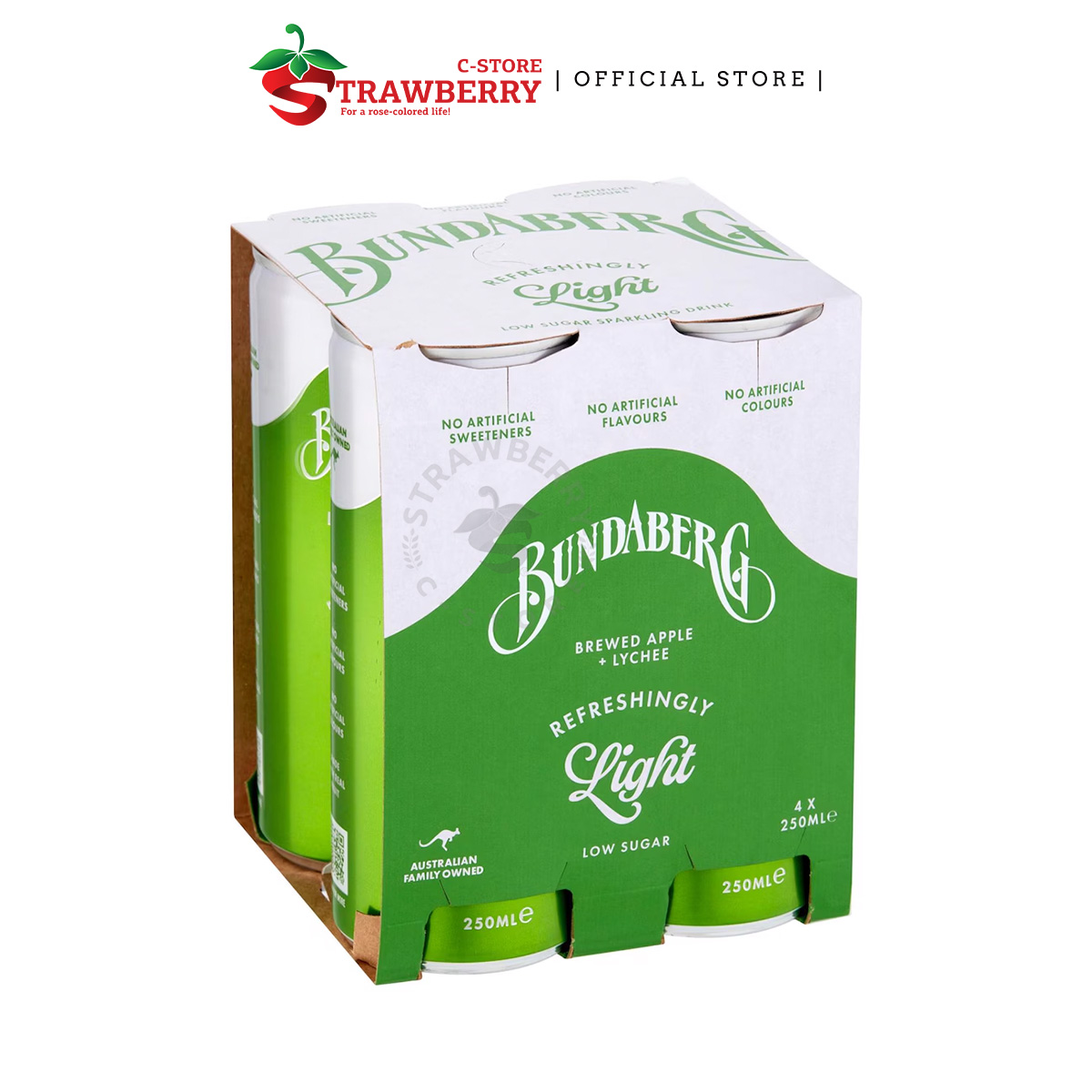 Nước Trái Cây Có Ga Dưa Hấu, Chanh Bundaberg Refreshingly Light Sparkling Drink Watermelon & Lemon, Lốc 4 x 250 mL