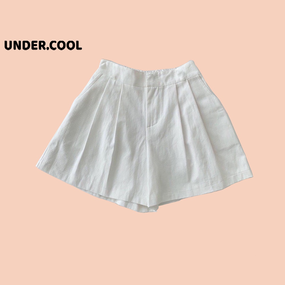 Quần short nữ undercool cạp cao chất đũi ống rộng giả dáng váy