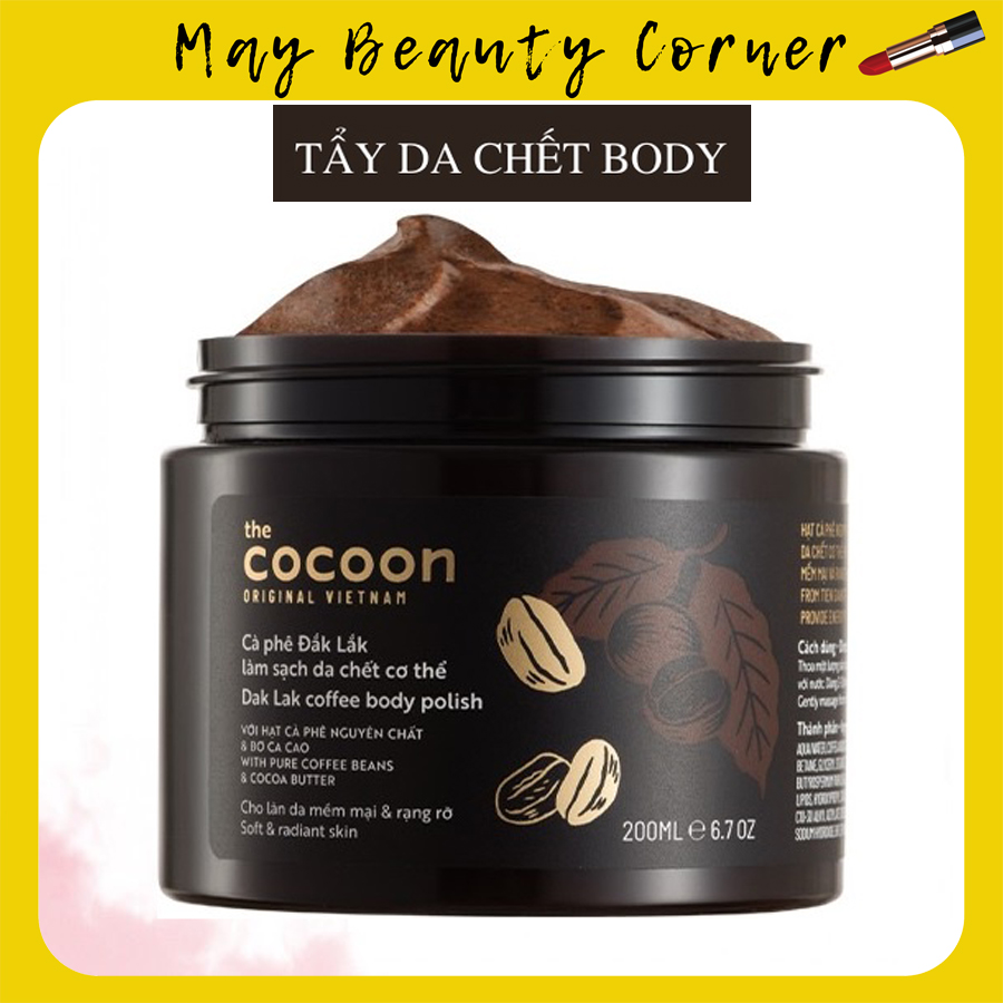 Tẩy tế bào chết cocoon giúp tẩy da chết cơ thể cà phê đắk lắk, hũ 200ml