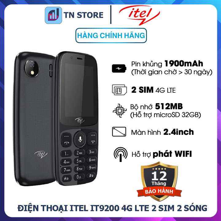 Điện thoại itel it9200 4g lte - 2 sim 2 sóng - phát wifi - lướt fb, xem youtube - hàng chính hãng -bh 12 tháng