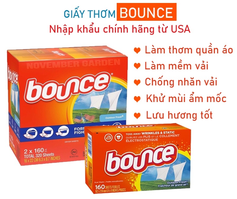 Giấy thơm quần áo Bounce/Kirkland - Mỹ (chia lẻ, đựng trong túi zip)