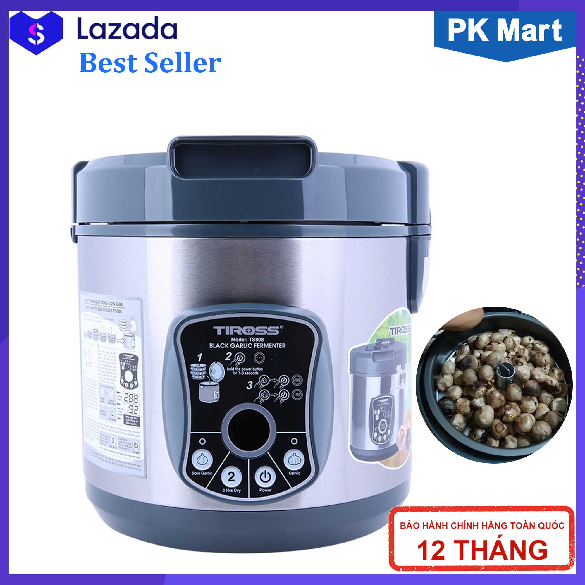 Máy làm tỏi đen gia đình Tiross TS908 (Thêm nút sây khô 2 giờ) (Bạc) - Hàng công ty