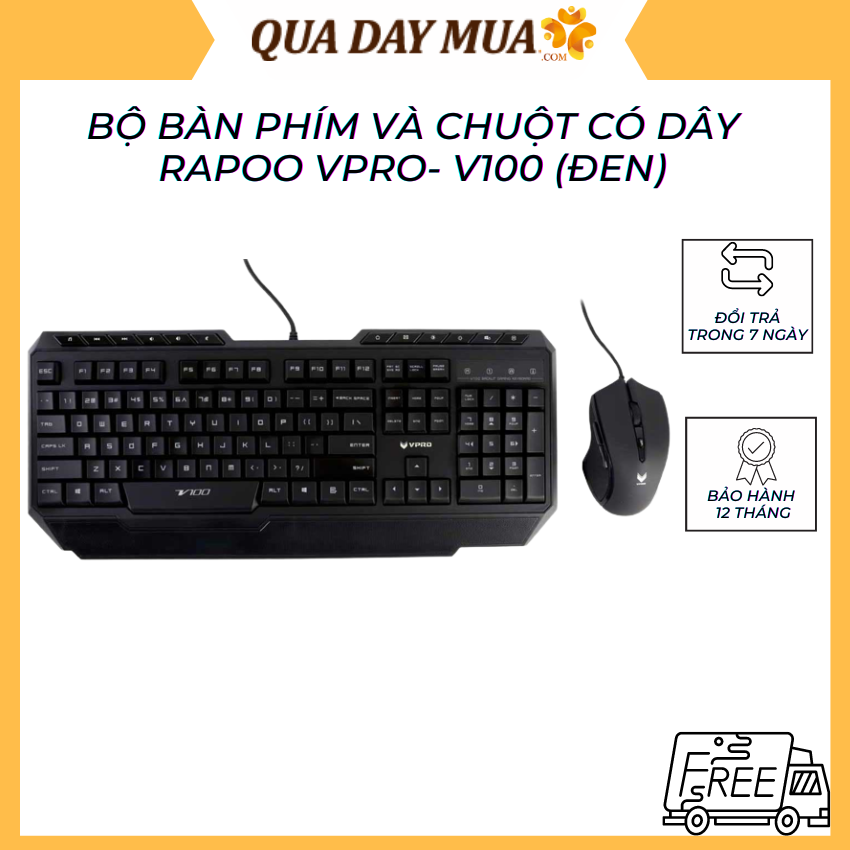 Bộ bàn phím chuột rapoo vpro v100 - hàng chính hãng - bh 12 tháng