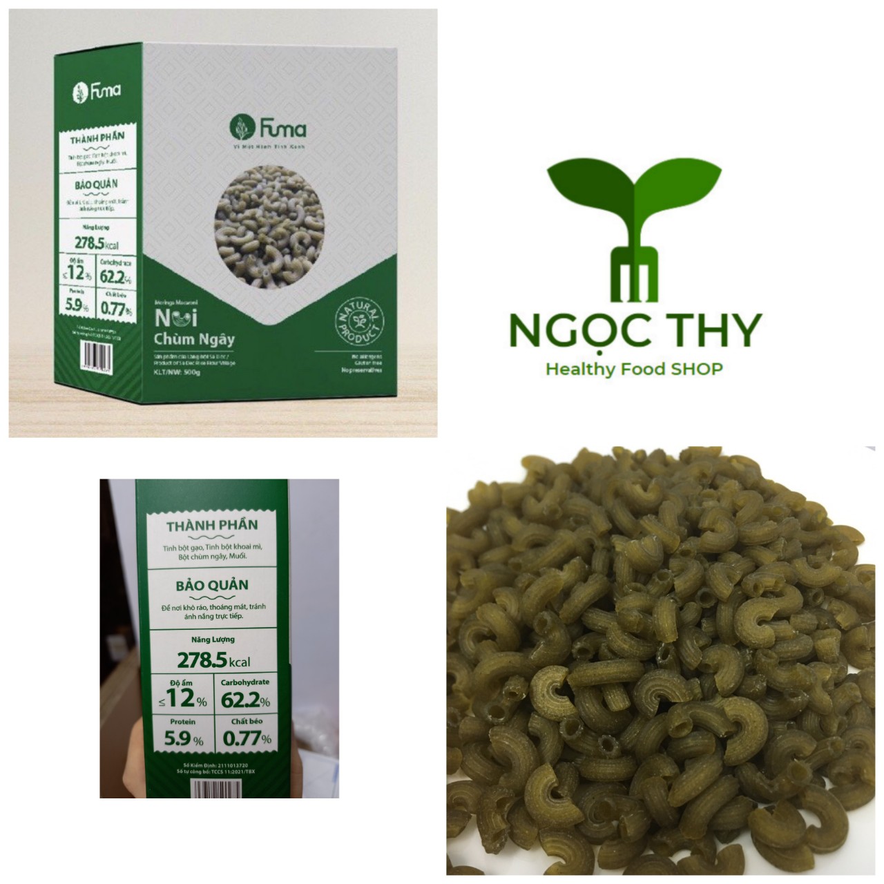 Nui ống chùm ngây cao cấp Fuma hộp giấy 500gr