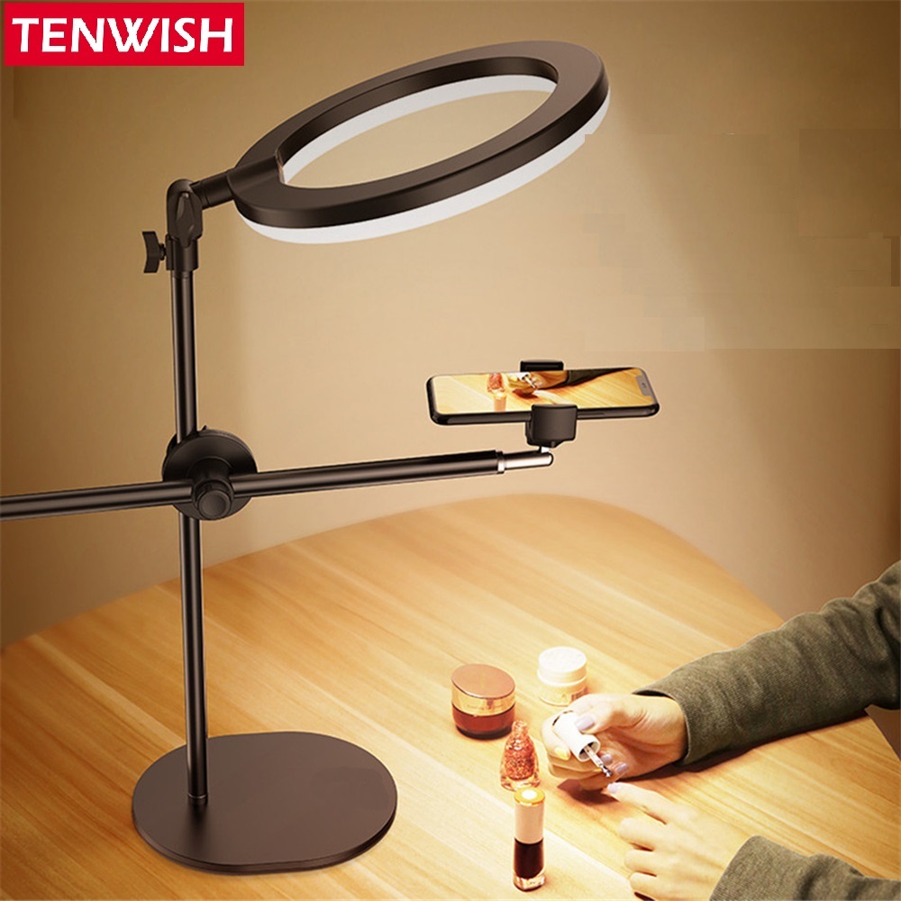 Tenwish Đèn Vòng LED Chụp Ảnh Để Bàn Chuyên Nghiệp Với Giá Đỡ Ba Chân Giá Đỡ Điện Thoại Đèn Vòng Để Chụp Ảnh Studio Đèn Vòng Quay Video Nghệ Thuật Làm Móng