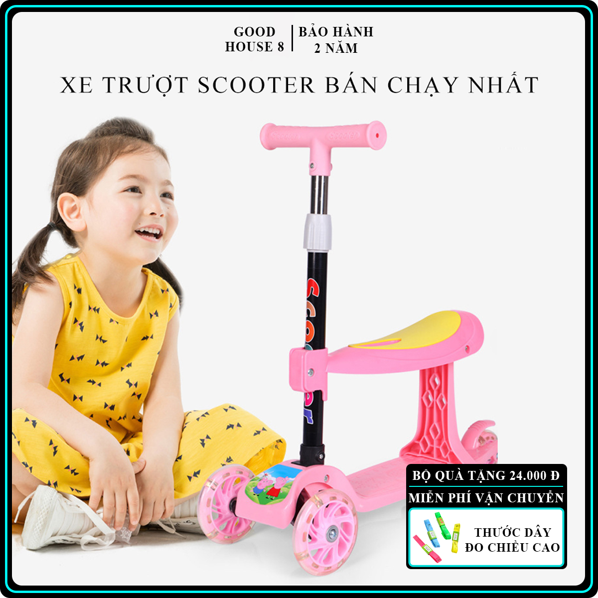 Xe trượt Scooter, Xe trượt phát sáng Chịu được tải trọng 100kg - cho bé từ 3 - 8 tuổi có 3 bánh. Đồ chơi hoạt động ngoài trời cho bé.