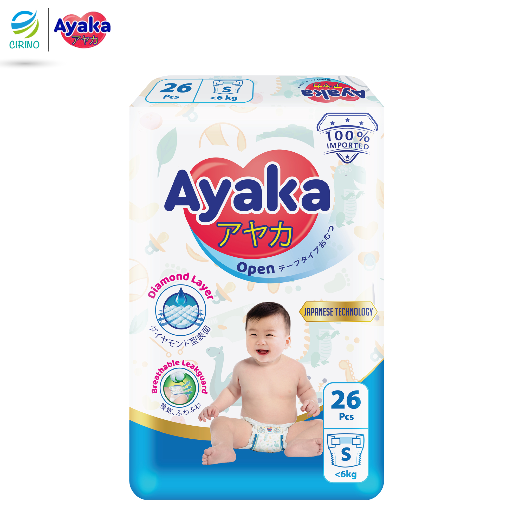 [HỖ TRỢ PHÍ VẬN CHUYỂN 18K] Tã dán trẻ em AYAKA Công Nghệ Nhật Bản Size S26/ M24 26/24 miếng/gói dành cho bé 4-8Kg/5-10Kg - Thương Hiệu AYAKA - TT CIRINO