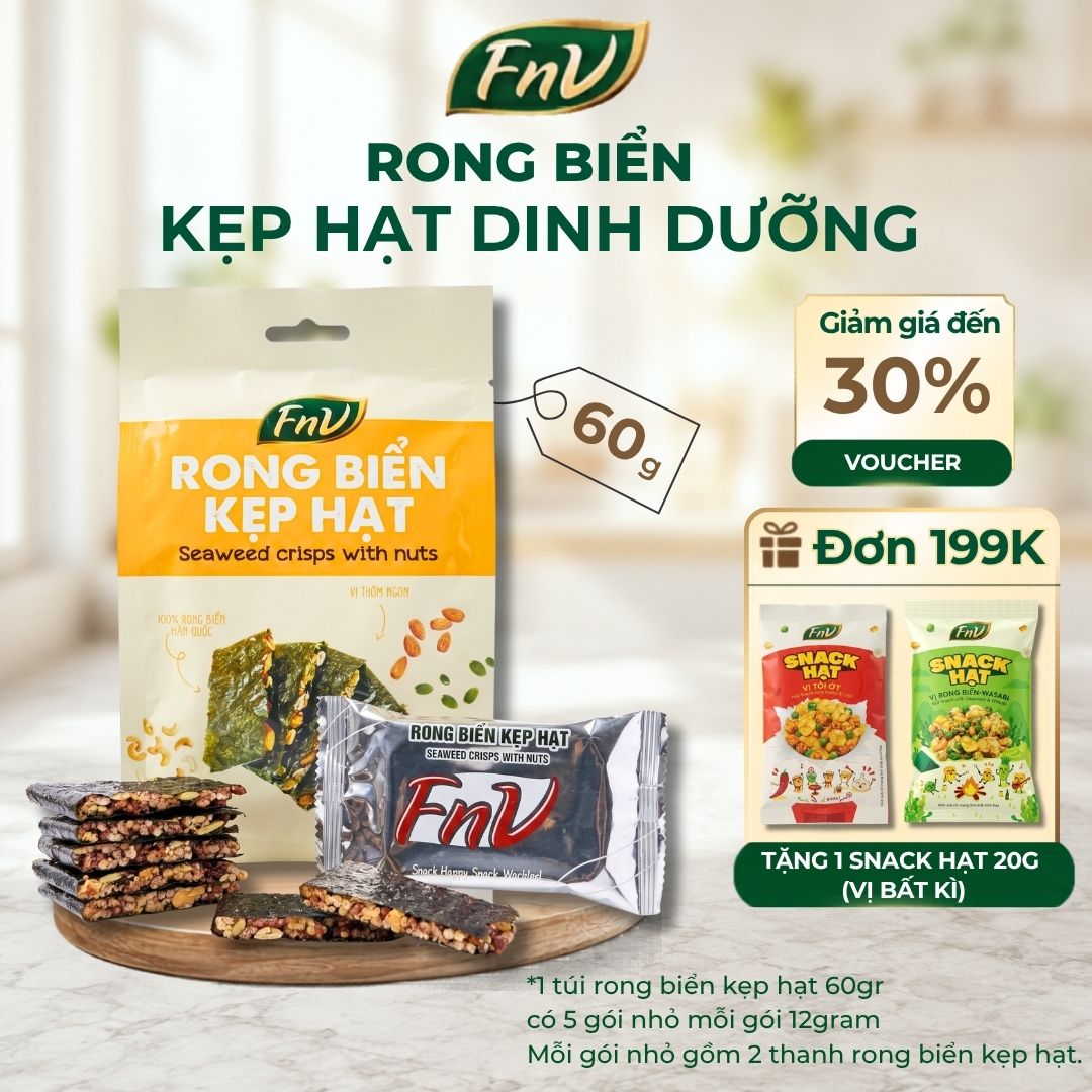 [QUÀ TẶNG] Rong biển kẹp hạt dinh dưỡng mix gạo lứt ăn vặt không đường FNV gói 60g