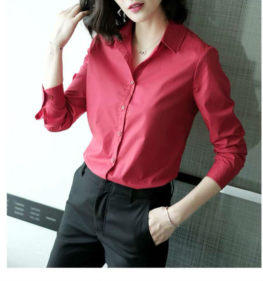 [HCM]ÁO SƠ MI NỮ TRƠN  DÀI TAY MÀU ĐỎ THỜI TRANG CÔNG SỞ